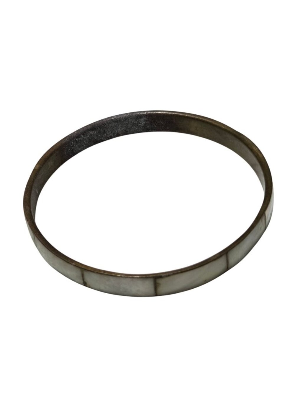 Vintage Mother Of Pearl Metal Bangle Bracelet Rustic Look Fashion Jewelry Women